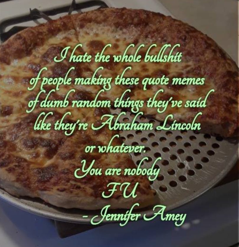 I hate the whole bulshit f people making these quote memes of dumb random things they've sata le they're Anaham Encoon or whatever You are nobody FU - Jennifer Amey